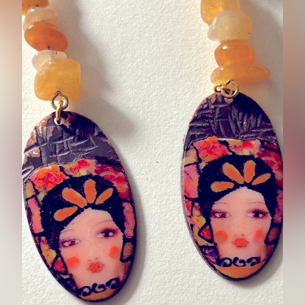 Earrings NWOT Artisan โGigiโ original art enamel Copper, Carnelian pierced